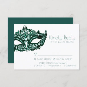 Masquerade Green Mask   Dark Emerald Entree Option RSVP Card