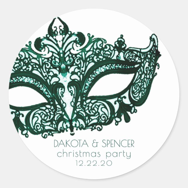 Masquerade Green Mask | Vibrant Emerald Custom Classic Round Sticker (Front)