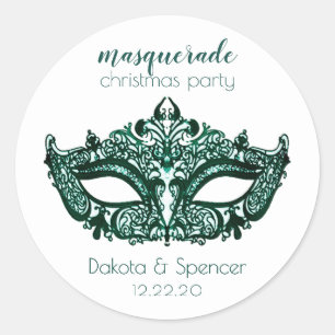 Masquerade Green Mask   Vibrant Emerald Custom Classic Round Sticker