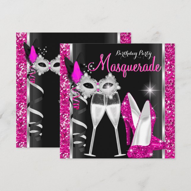 Masquerade Hi Heels Pink Black Champagne Party 2c Invitation (Front/Back)