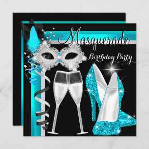 Masquerade Hi Heels Teal Black Champagne Party 2 Invitation