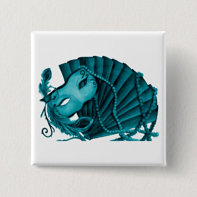 Masquerade in Teal Button (Front)