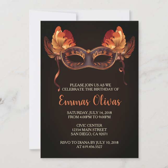 Masquerade Invitations, Ball Party Invitation (Front)