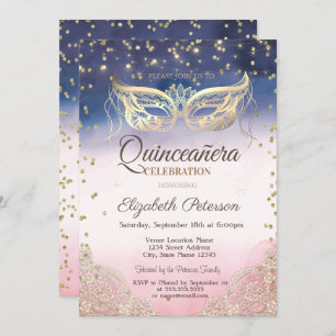 Masquerade, Lace, Diamonds Ombre Quinceañera Invitation