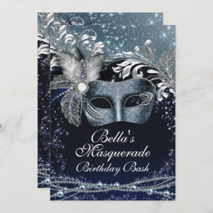 Masquerade Mardi Gras Birthday Party Invitations