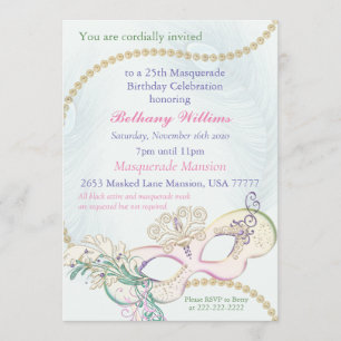 Masquerade Mardi Gras Carnival  Pastel Winter Ball Invitation