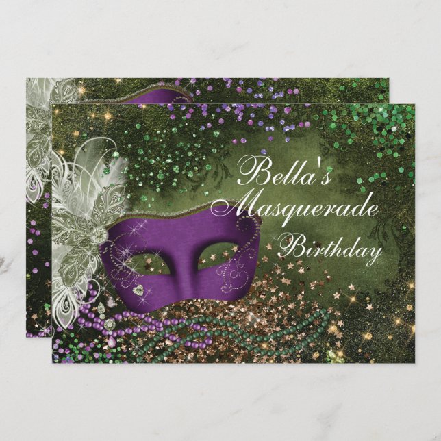 Masquerade Mardi Gras Party Invitations (Front/Back)