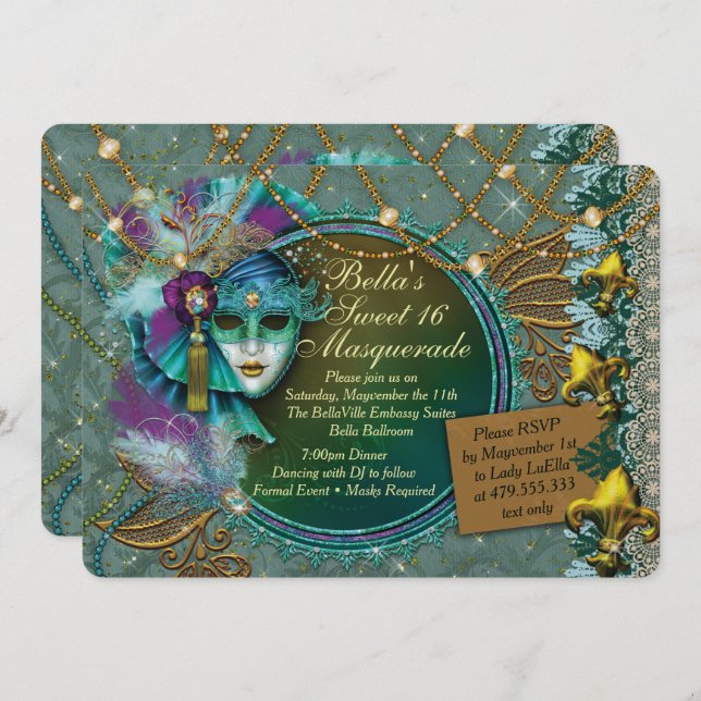 Masquerade Mardi Gras Party Invitations (Front/Back)