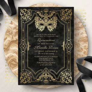 Masquerade Mask Black Elegant Quinceanera Invitation