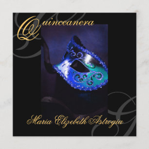 Masquerade Mask BLue Quinceanera Party Invitation