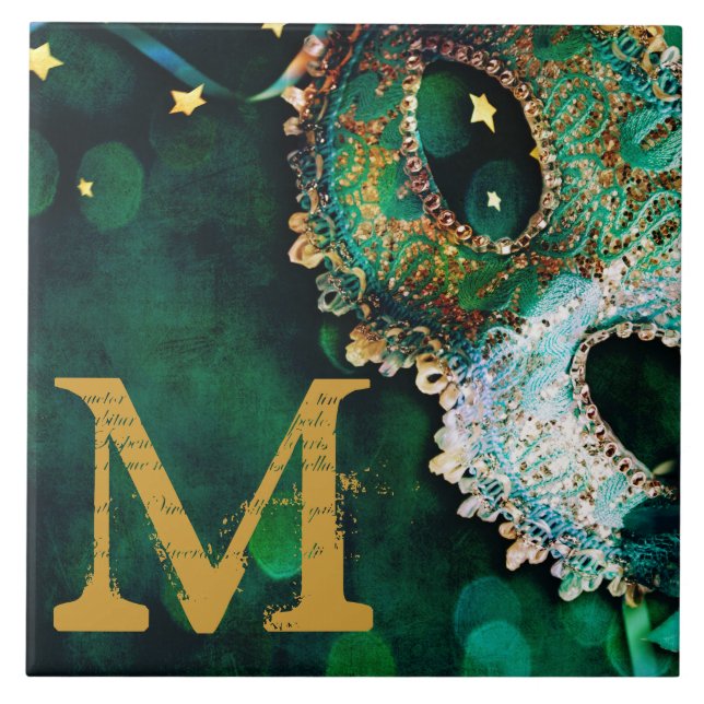 Masquerade Mask Costume Hall Monogram Display Tile (Front)