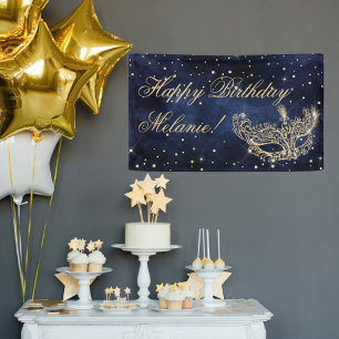Masquerade mask elegant chic gold glitter sparkles banner