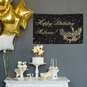 Masquerade mask elegant chic gold glitter sparkles banner