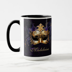 Masquerade Mask Gold Purple Black Moody Name Gift Mug