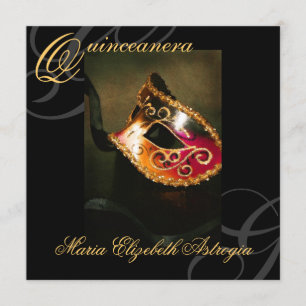 Masquerade Mask Gold Quinceanera Party Invitation