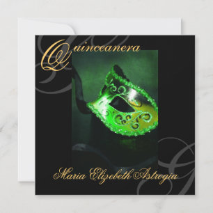 Masquerade Mask Green Quinceanera Party Invitation
