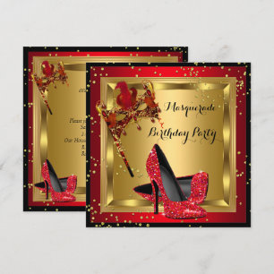 Masquerade Mask High Heel Shoe Red Birthday A Invitation