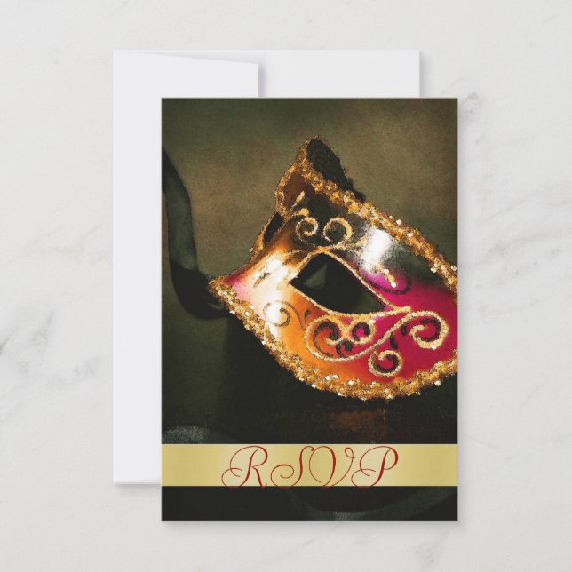 Masquerade Mask Holiday Gold RSVP Invitation (Front)