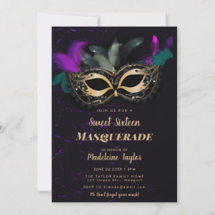 Masquerade Mask Hot Pink Gold Black Sweet 16 Party Invitation
