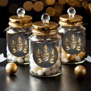 Masquerade Mask Motif Black Gold ID1031 Classic Round Sticker