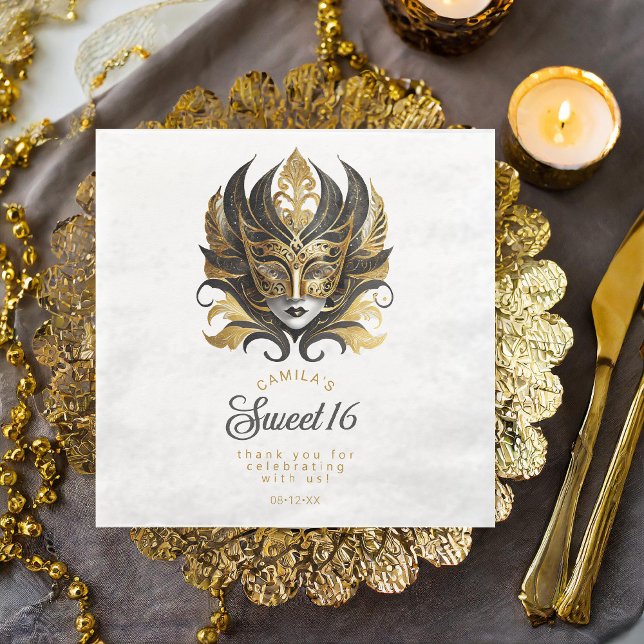 Masquerade Mask Motif Black Gold White ID1032 Napkin (Creator Uploaded)
