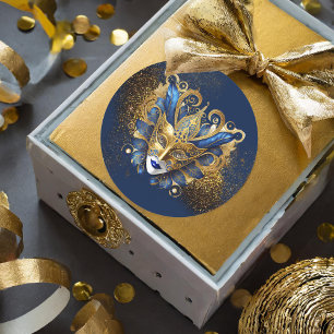 Masquerade Mask Motif Blue Gold ID1031 Classic Round Sticker