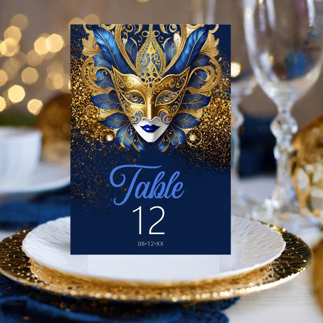 Masquerade Mask Motif Blue Gold ID1031 Table Number (Creator Uploaded)