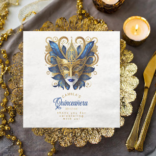 Masquerade Mask Motif Blue Gold White ID1031 Napkin