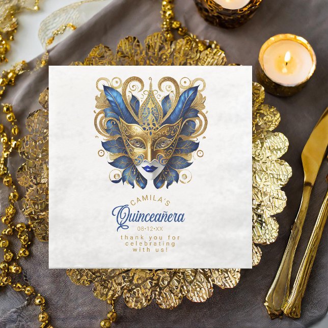 Masquerade Mask Motif Blue Gold White ID1031 Napkin (Creator Uploaded)