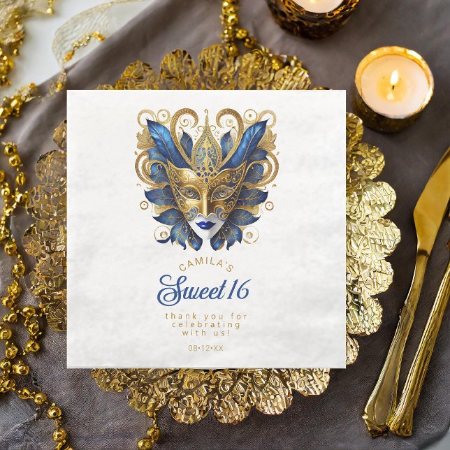 Masquerade Mask Motif Blue Gold White ID1032 Napkin (Creator Uploaded)