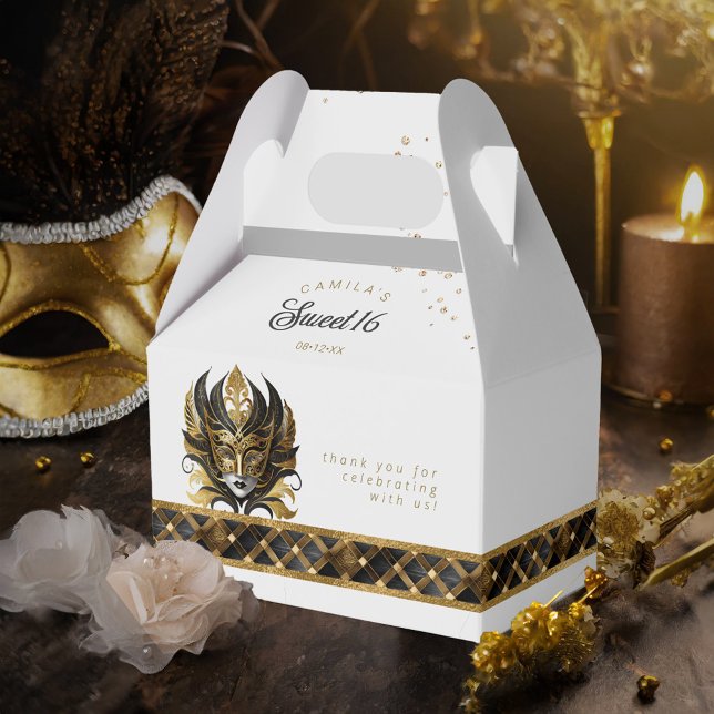 Masquerade Mask Motif Harlequin Black Gold ID1032 Favour Box (Creator Uploaded)