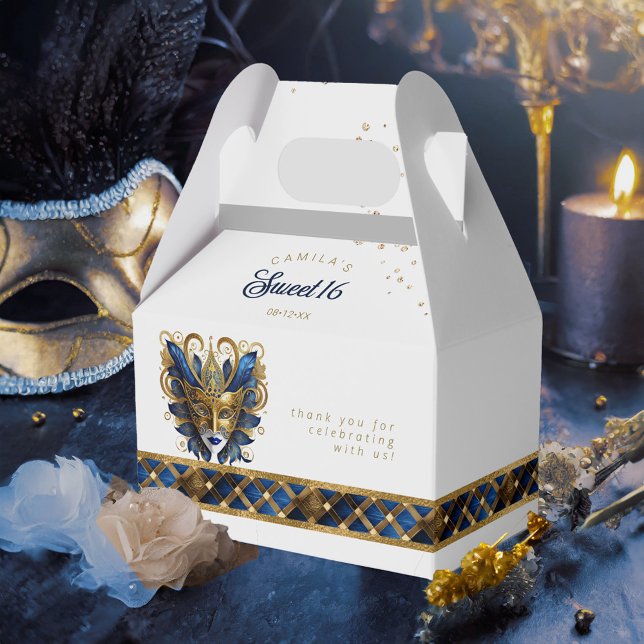 Masquerade Mask Motif Harlequin Blue Gold ID1032 Favour Box (Creator Uploaded)