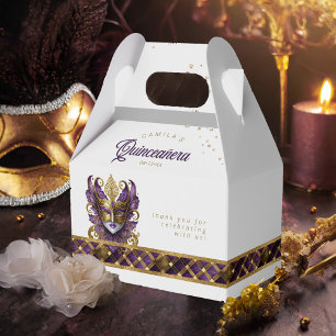Masquerade Mask Motif Harlequin Purple Gold ID1031 Favour Box