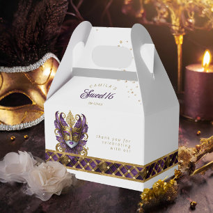 Masquerade Mask Motif Harlequin Purple Gold ID1032 Favour Box