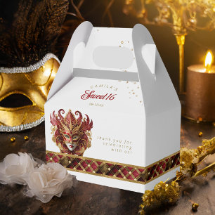 Masquerade Mask Motif Harlequin Red Gold ID1032 Favour Box