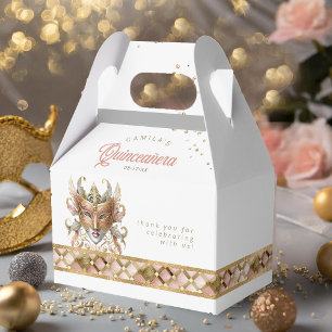 Masquerade Mask Motif Harlequin Rose Gold ID1031 Favour Box
