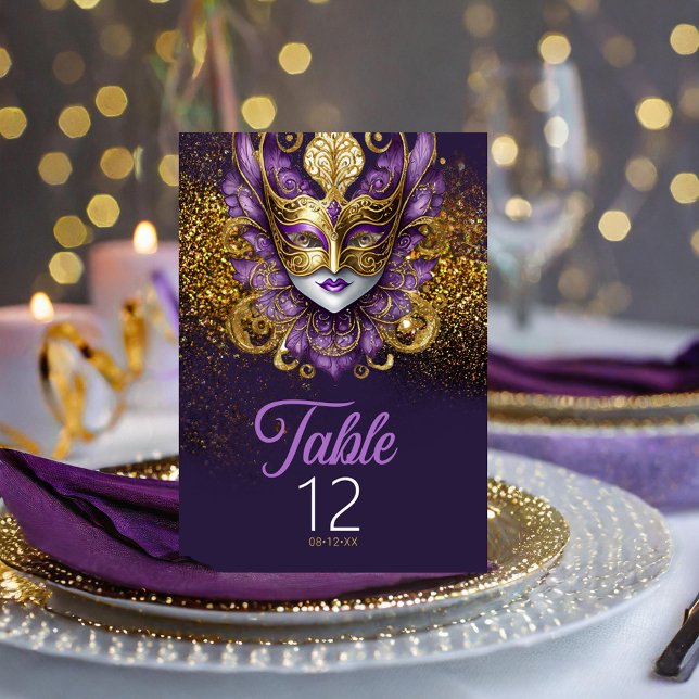 Masquerade Mask Motif Purple Gold ID1031 Table Number (Creator Uploaded)