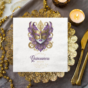 Masquerade Mask Motif Purple Gold White ID1031 Napkin
