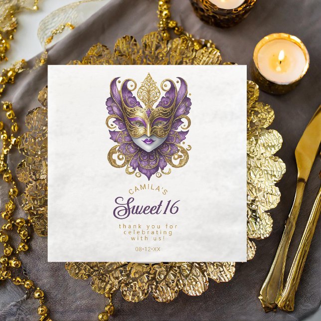 Masquerade Mask Motif Purple Gold White ID1032 Napkin (Creator Uploaded)
