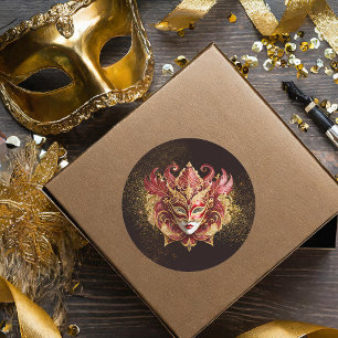 Masquerade Mask Motif Red Gold ID1031 Classic Round Sticker