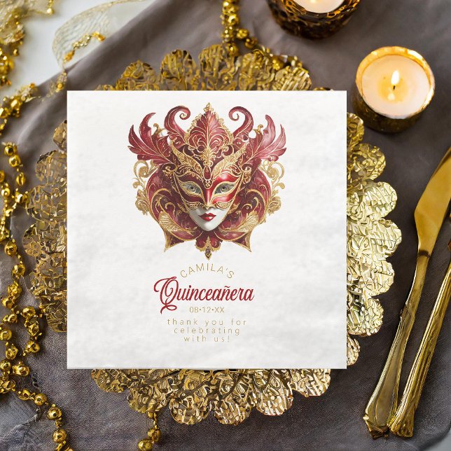 Masquerade Mask Motif Red Gold White ID1031 Napkin (Creator Uploaded)