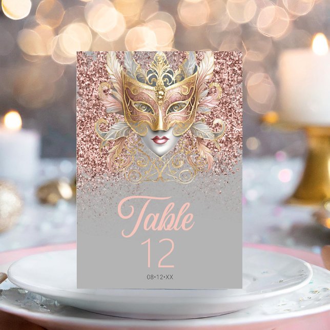 Masquerade Mask Motif Rose Gold ID1031 Table Number (Creator Uploaded)