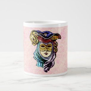  Masquerade Mask on Dusty Pink Brocade Pattern Large Coffee Mug