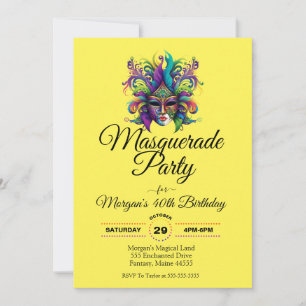 Masquerade mask party birthday invitation