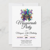 Masquerade mask party birthday invitation