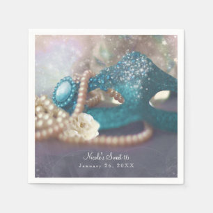 Masquerade Mask & Pearls Rainbow Party Napkin