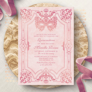 Masquerade Mask Pink Elegant Quinceanera Invitation