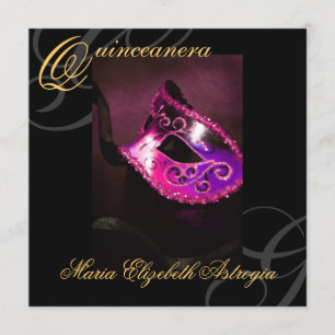 Masquerade Mask Pink Quinceanera Party Invitation