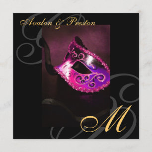 Masquerade Mask Pink Swirl Wedding Invitation