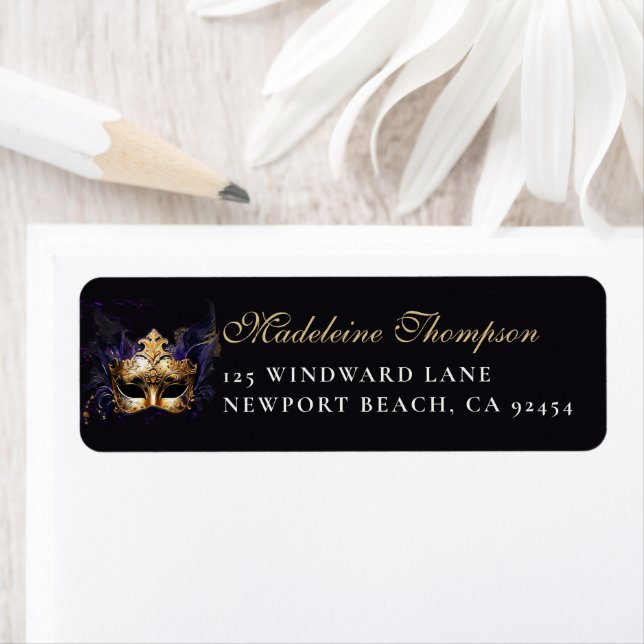 Masquerade Mask Purple Dramatic Return Address Return Address Label (Insitu)